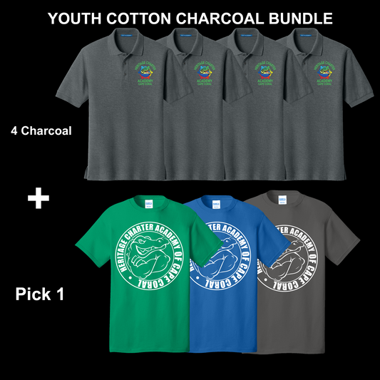 Youth Cotton Polo Uniform Bundle - Charcoal Polo