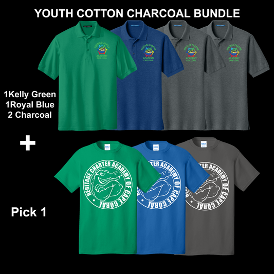 Youth Cotton Polo Uniform Bundle - Charcoal Options