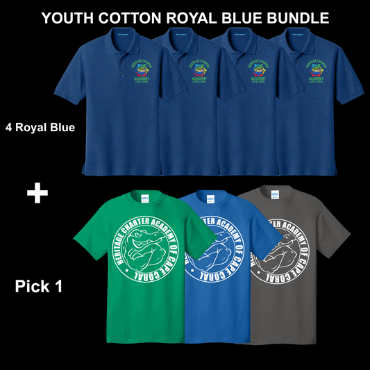 Youth Cotton Polo Uniform Bundle - Royal Blue Polo