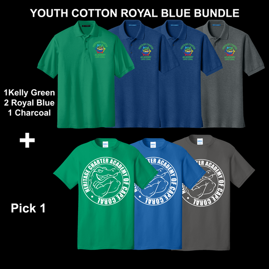 Youth Cotton Polo Uniform Bundle - Royal Blue Options