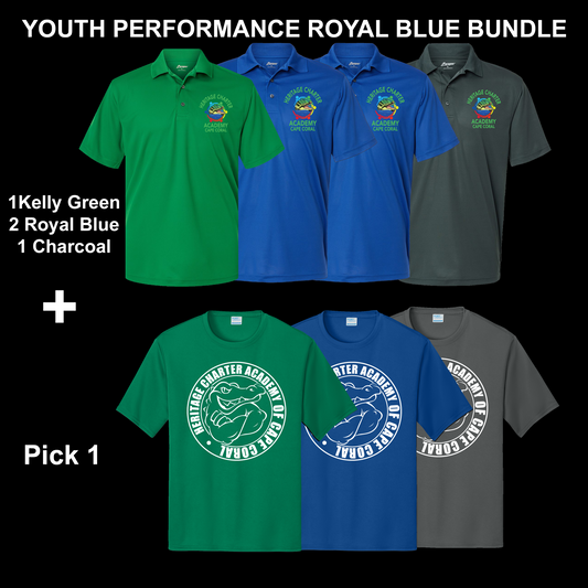Youth Performance Polo Uniform Bundle - Royal Blue Options